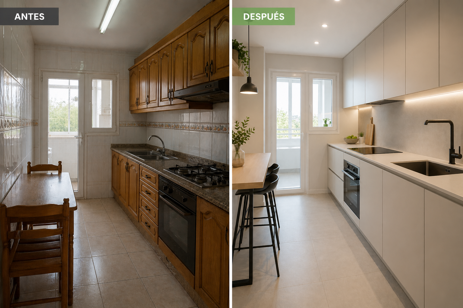 Cocina moderna reformada con isla central